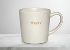 Elegant Porcelain Mug Happy Gold Text Cream Speckled