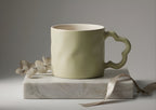 Cute Porcelain Mug Matcha Green Solid Flower-Shaped Handle