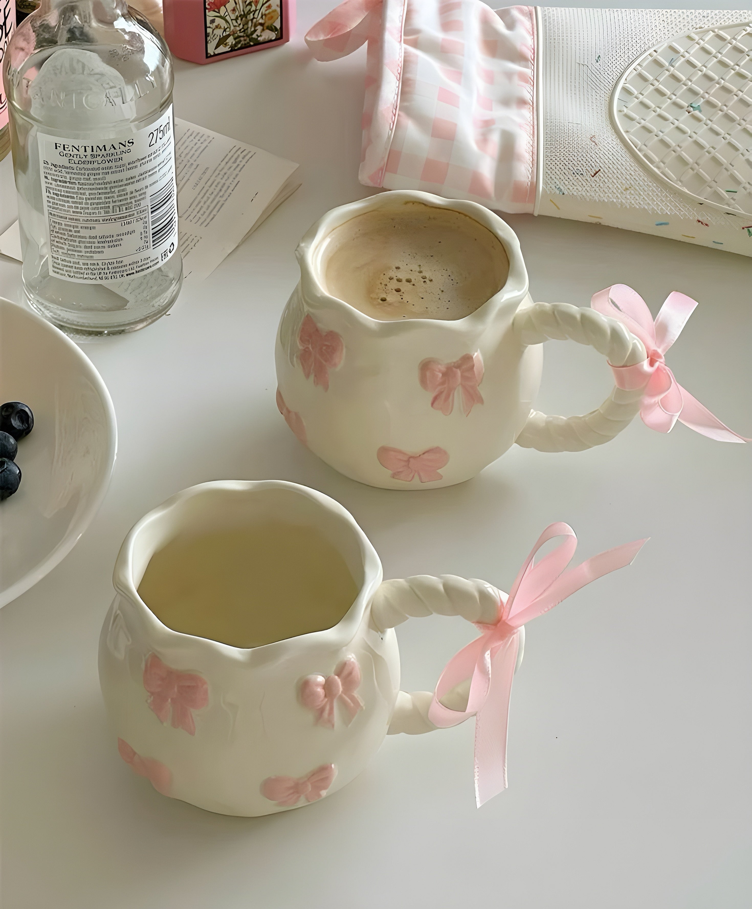 Elegant Cream Scalloped Porcelain Mug & Saucer Set