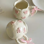 Elegant Cream Scalloped Porcelain Mug & Saucer Set