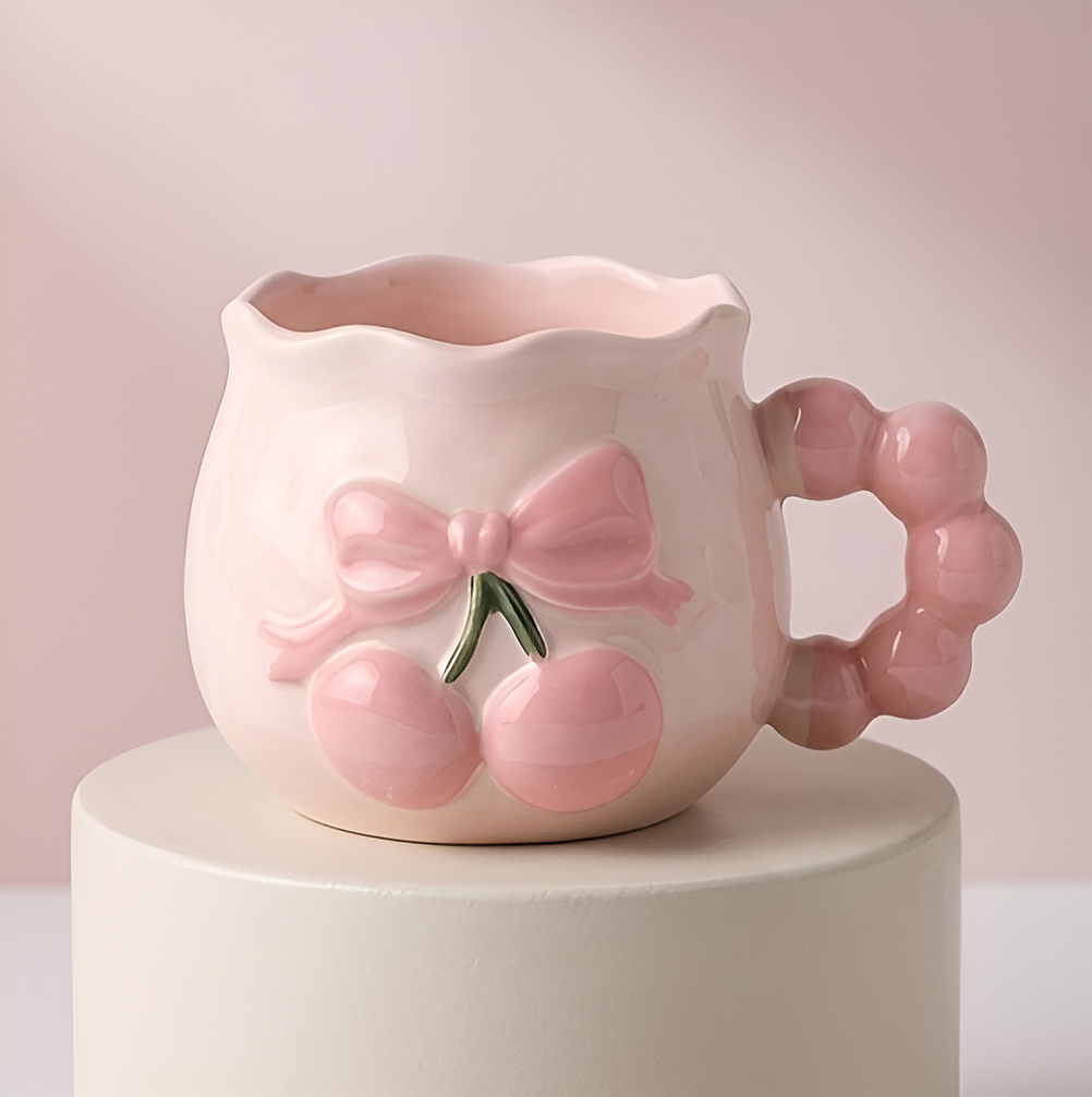 Cute Blue Heart Handle Porcelain Mug