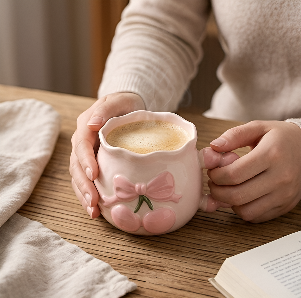 Cute Blue Heart Handle Porcelain Mug