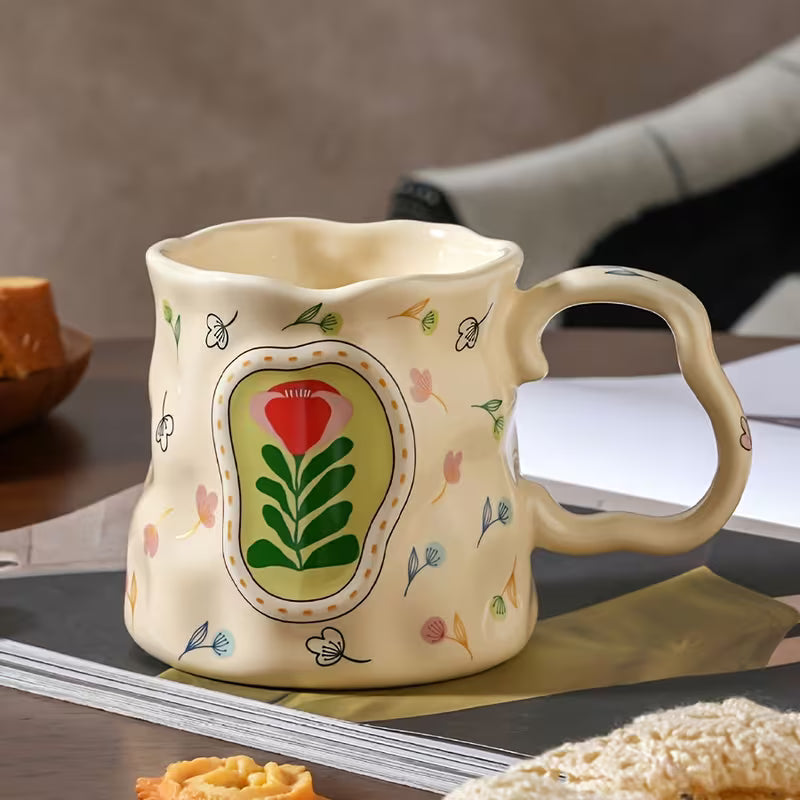 Cute Porcelain Mug Handmade Tulip Beige