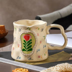 Cute Porcelain Mug Handmade Tulip Beige