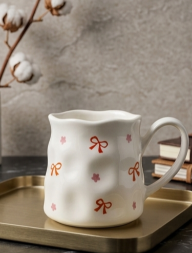 Cute Porcelain Mug Bows Stars Pink Tall