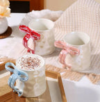 Cute Porcelain Mug Bow Handle Pink