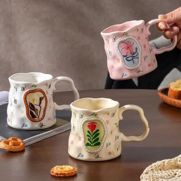 Cute Porcelain Mug Handmade Daisy Cream