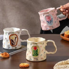 Cute Porcelain Mug Handmade Daisy Cream