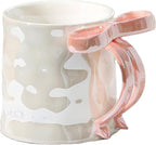 Cute Porcelain Mug Bow Handle Pink