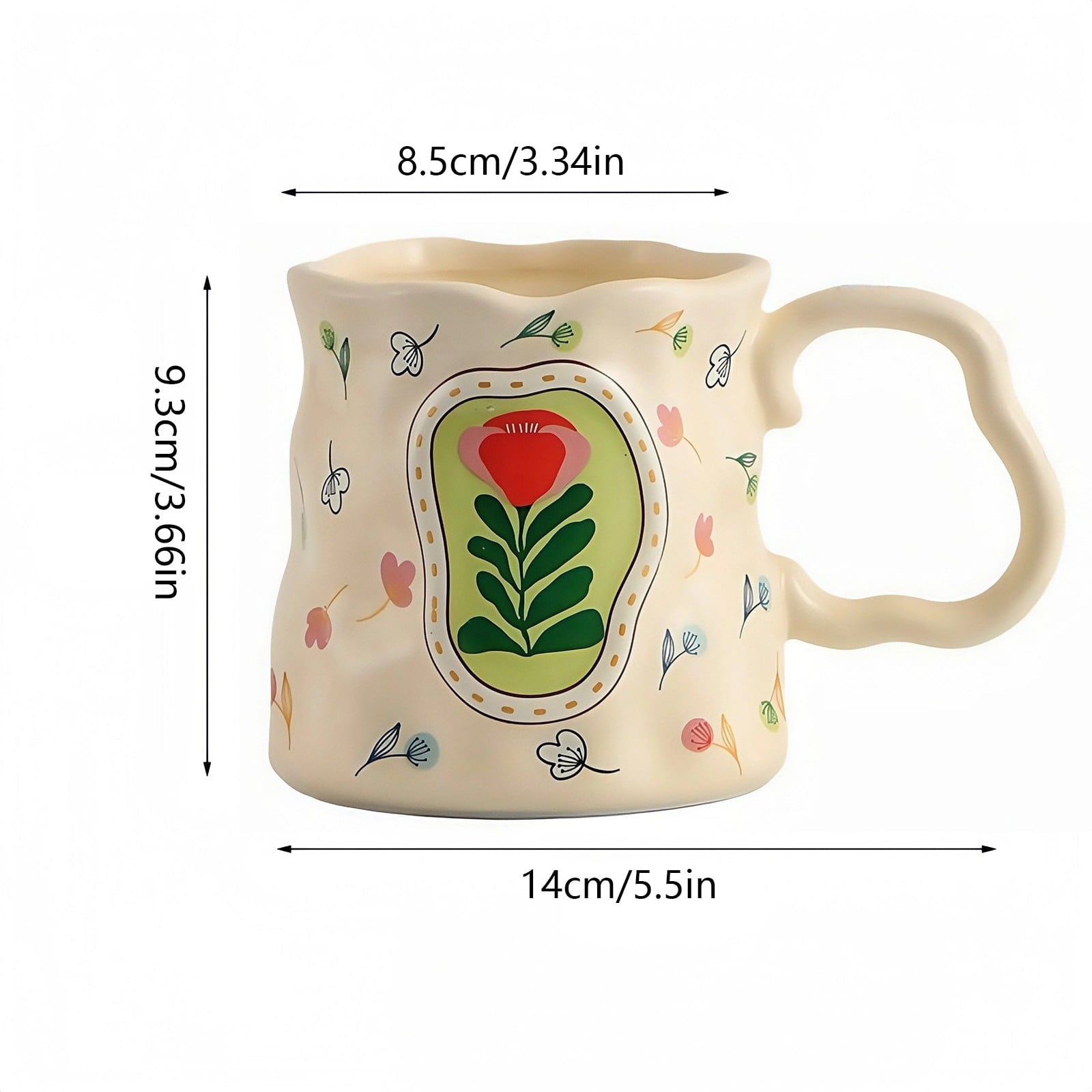 Cute Porcelain Mug Handmade Tulip Beige