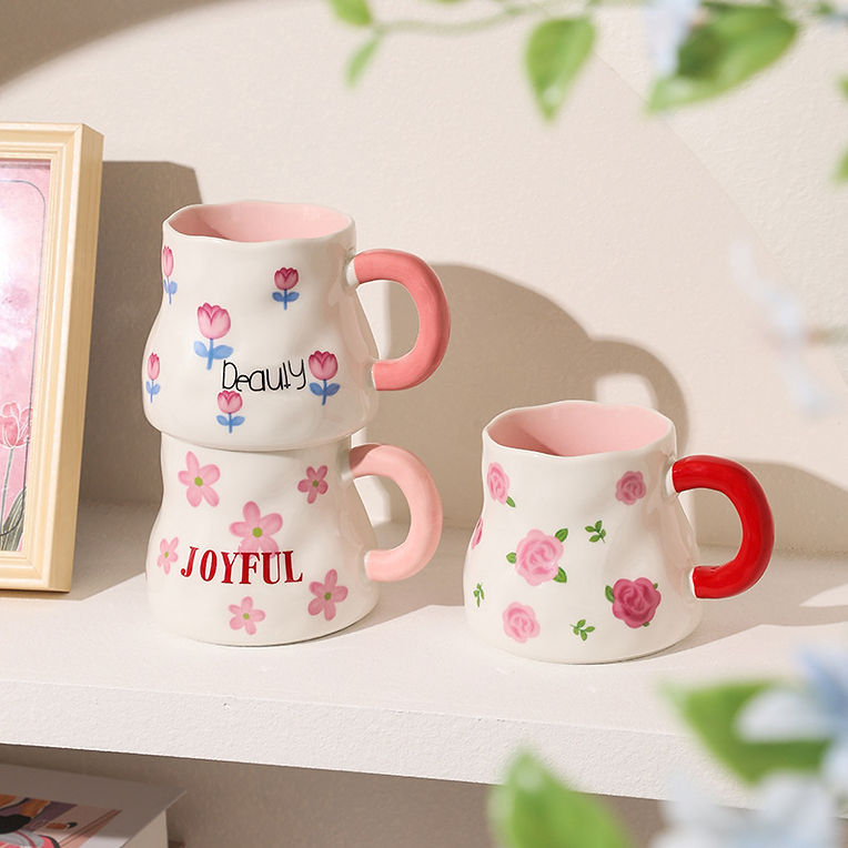 Cute Porcelain Mug Pink Daisies Pink