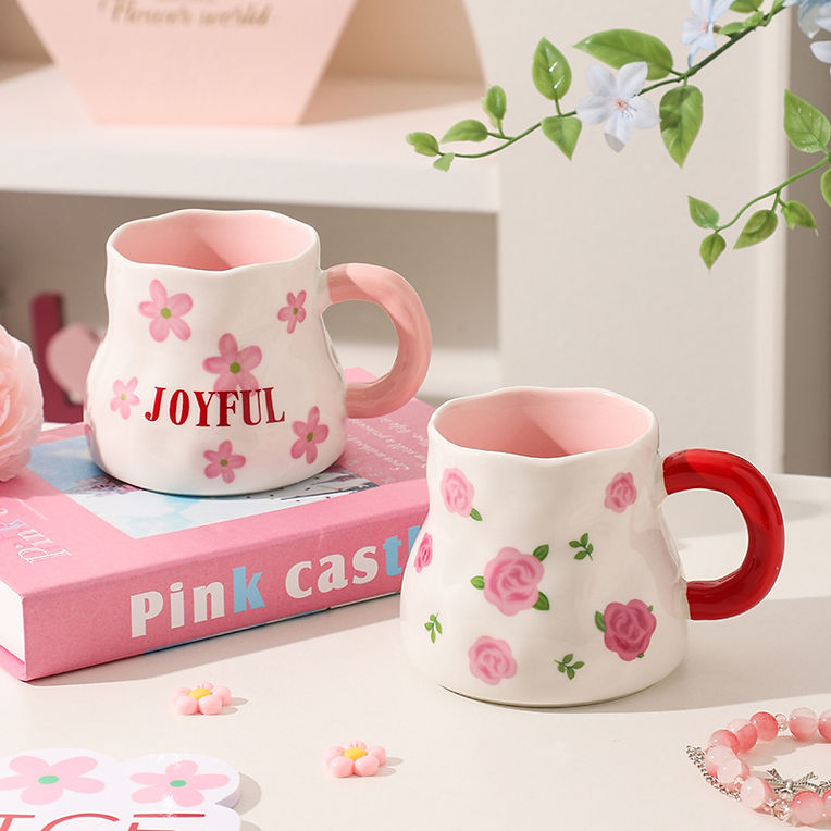 Cute Porcelain Mug Pink Daisies Pink