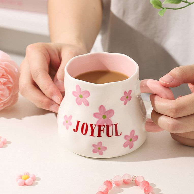 Cute Porcelain Mug Pink Daisies Pink