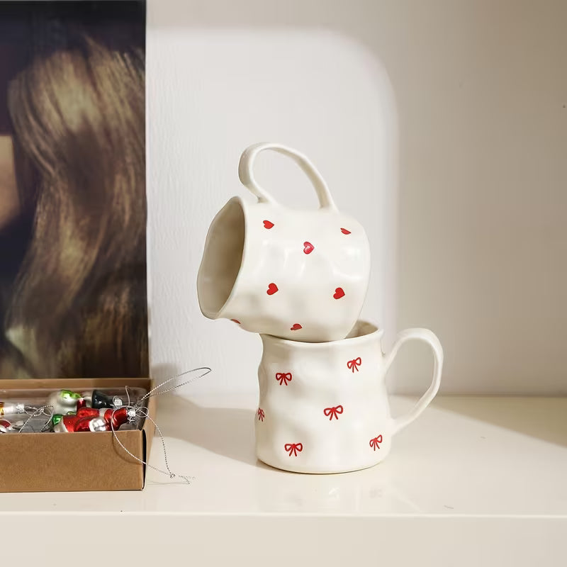 Cute Porcelain Mug Mini Red Hearts