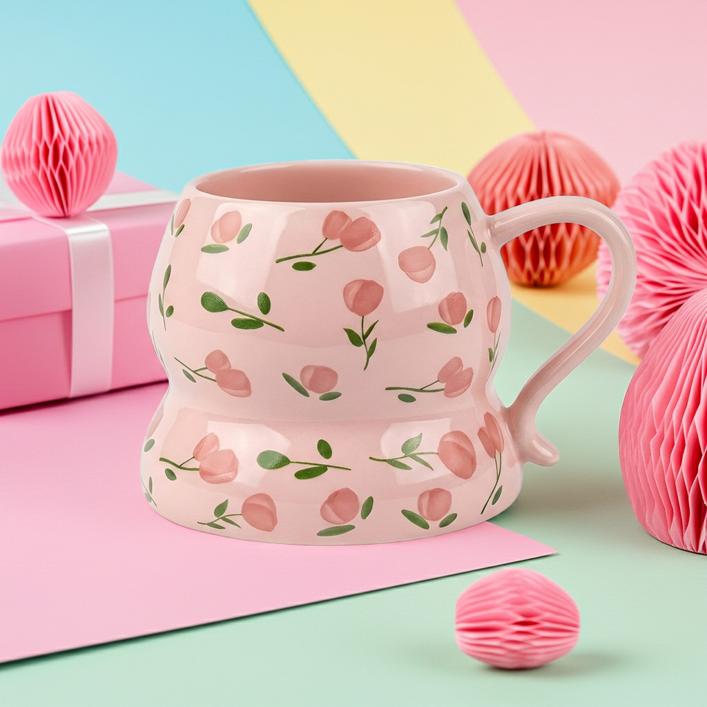 Cute Porcelain Mug Tulip Scatter Pink