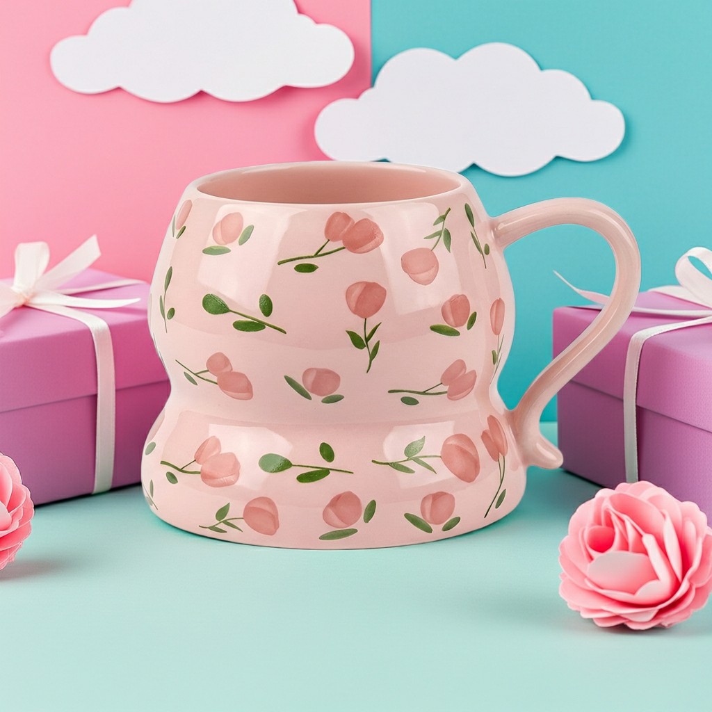 Cute Porcelain Mug Tulip Scatter Pink