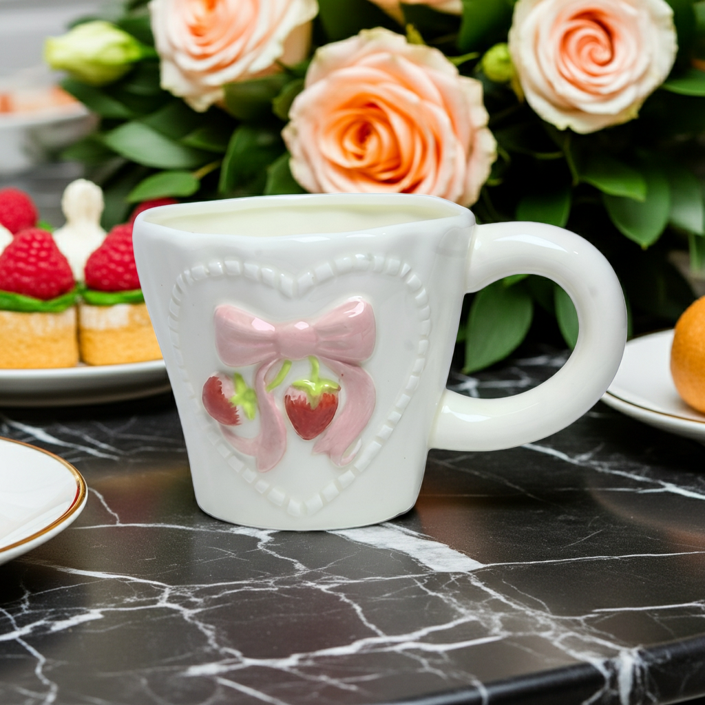 Cute Porcelain Mug 3D Strawberry Pink