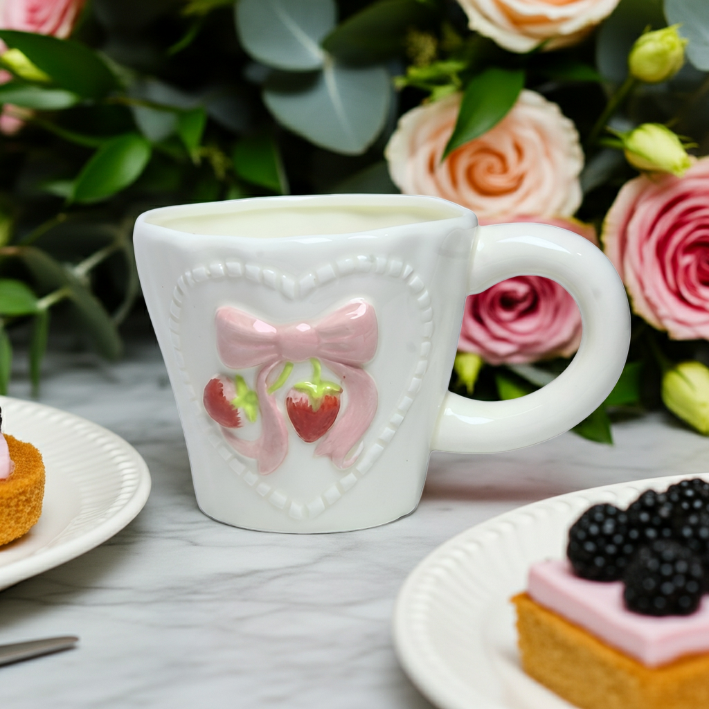 Cute Porcelain Mug 3D Strawberry Pink
