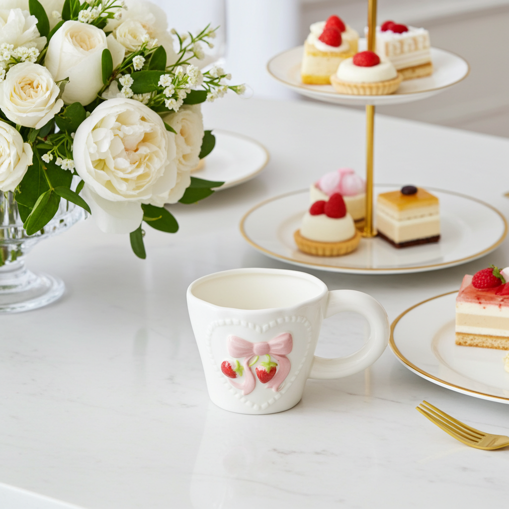 Cute Porcelain Mug 3D Strawberry Pink