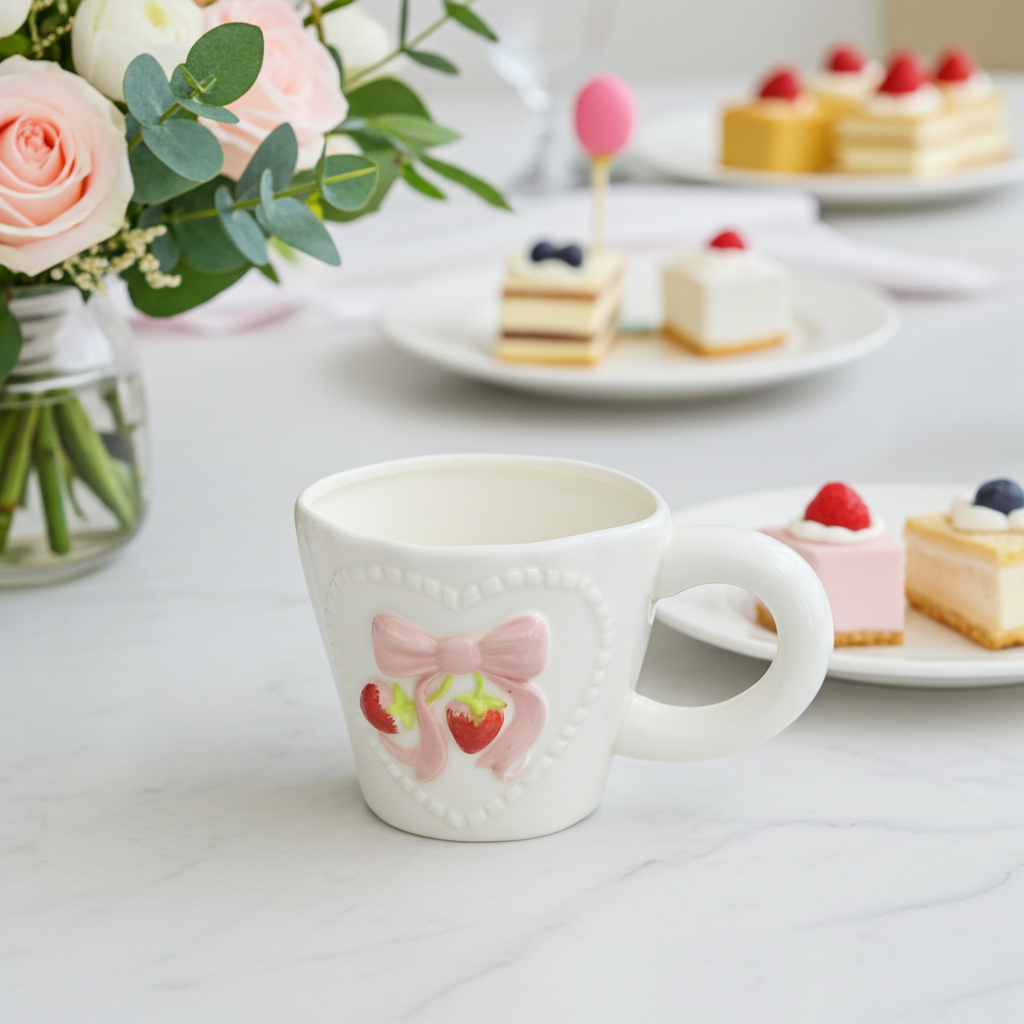 Cute Porcelain Mug 3D Strawberry Pink