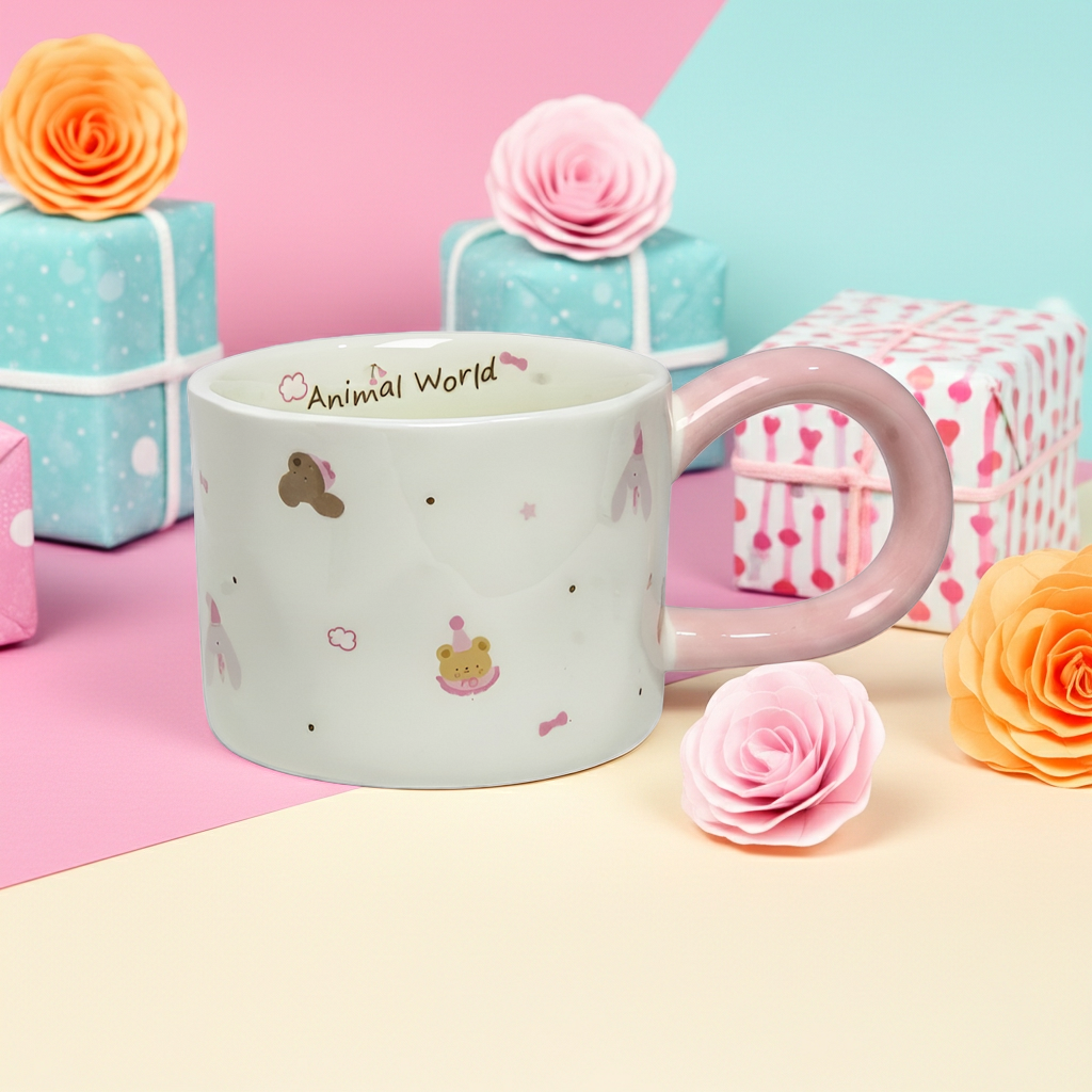 Cute Porcelain Mug Bear Bunny Pink