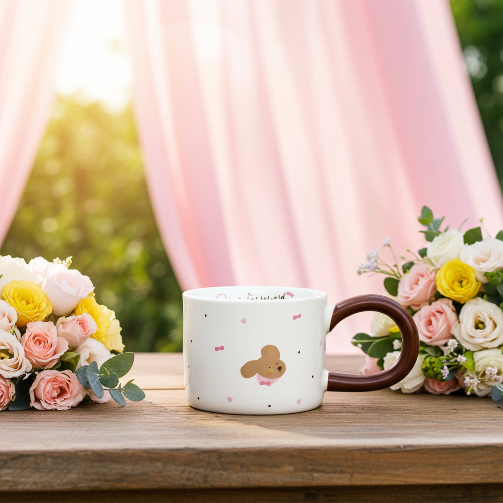 Cute Porcelain Mug Puppy Pink Bow
