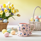 Cute Porcelain Mug Blue Floral Pink