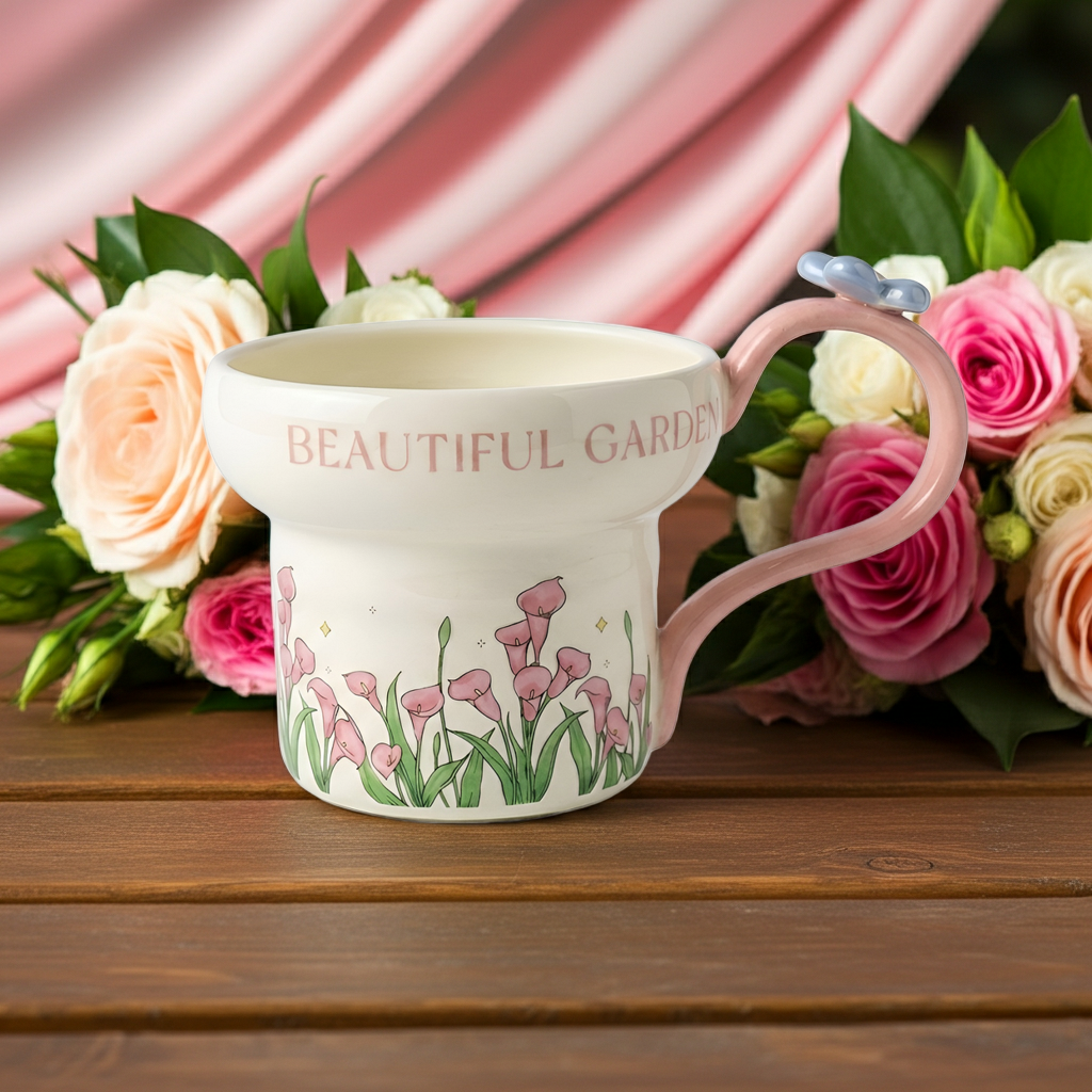 Cute Porcelain Mug Calla Lily Butterfly