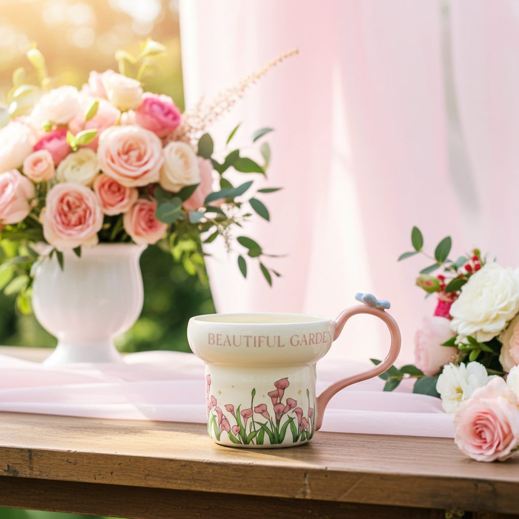 Cute Porcelain Mug Calla Lily Butterfly