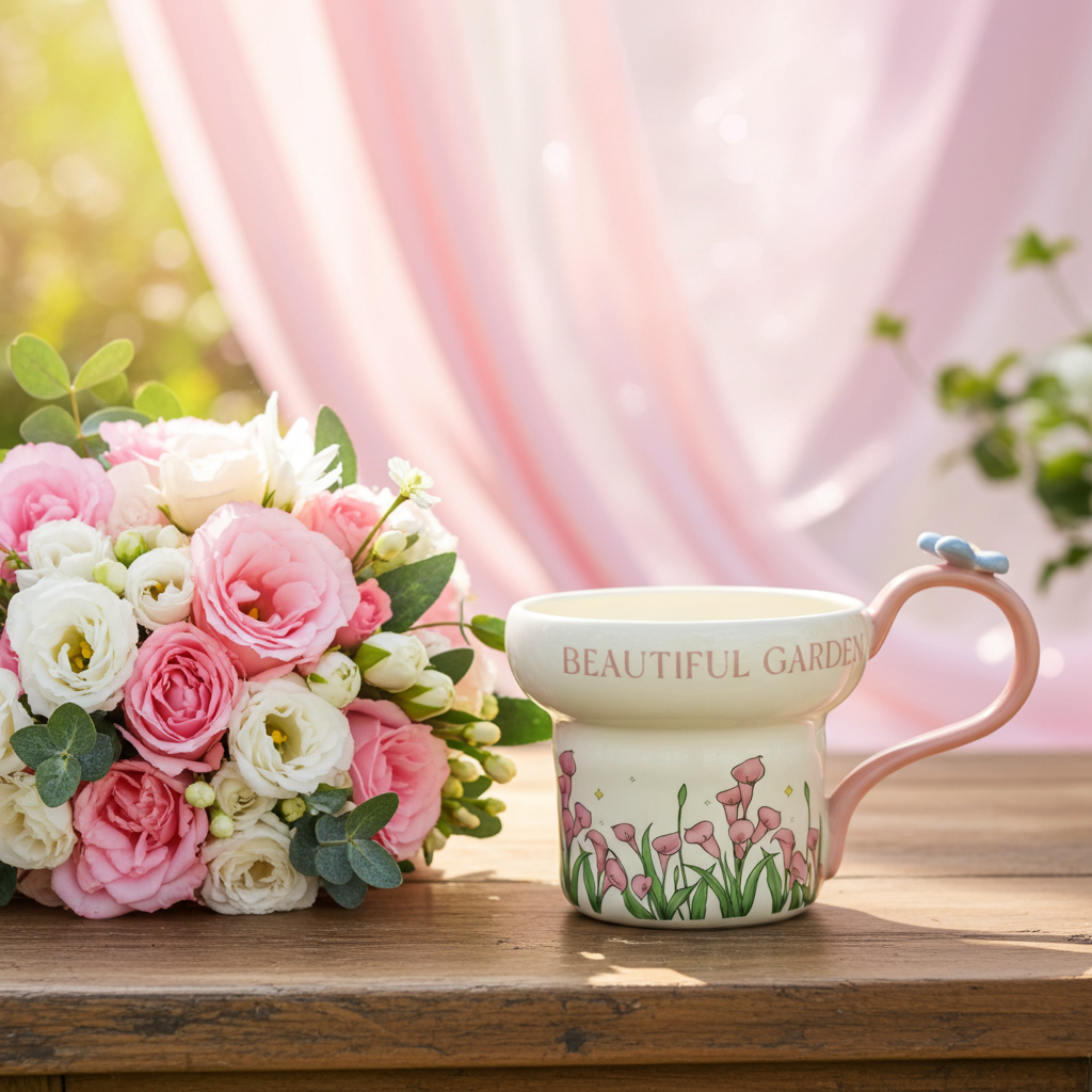 Cute Porcelain Mug Calla Lily Butterfly