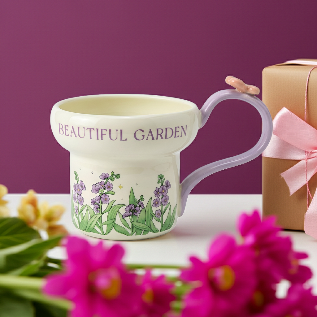 Cute Porcelain Mug Lavender Purple Butterfly