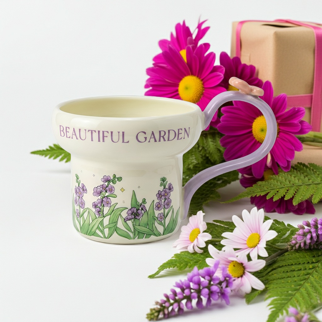 Cute Porcelain Mug Lavender Purple Butterfly