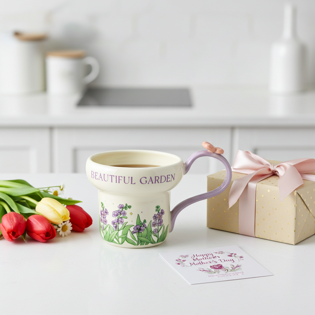 Cute Porcelain Mug Lavender Purple Butterfly