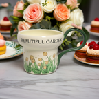 Cute Porcelain Mug Tulip Green Butterfly