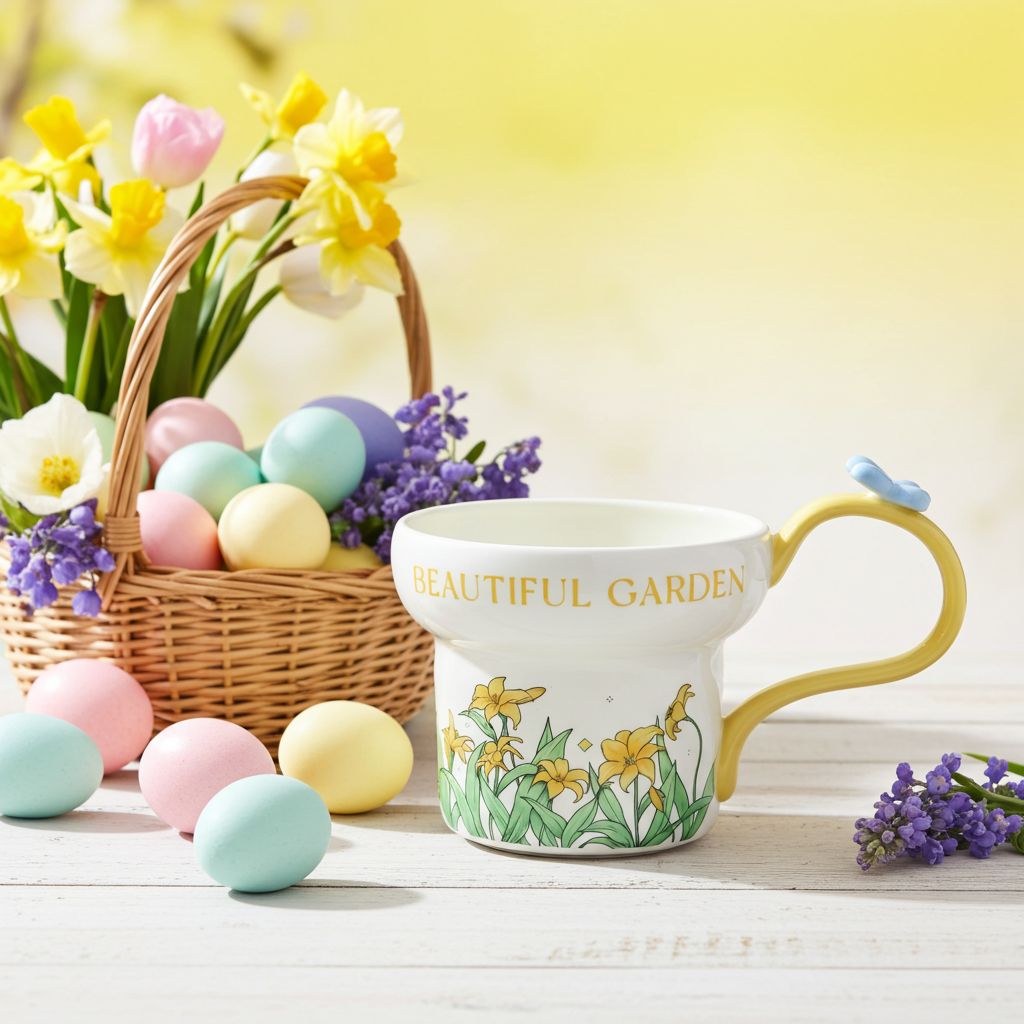 Cute Porcelain Mug Yellow Lily Butterfly