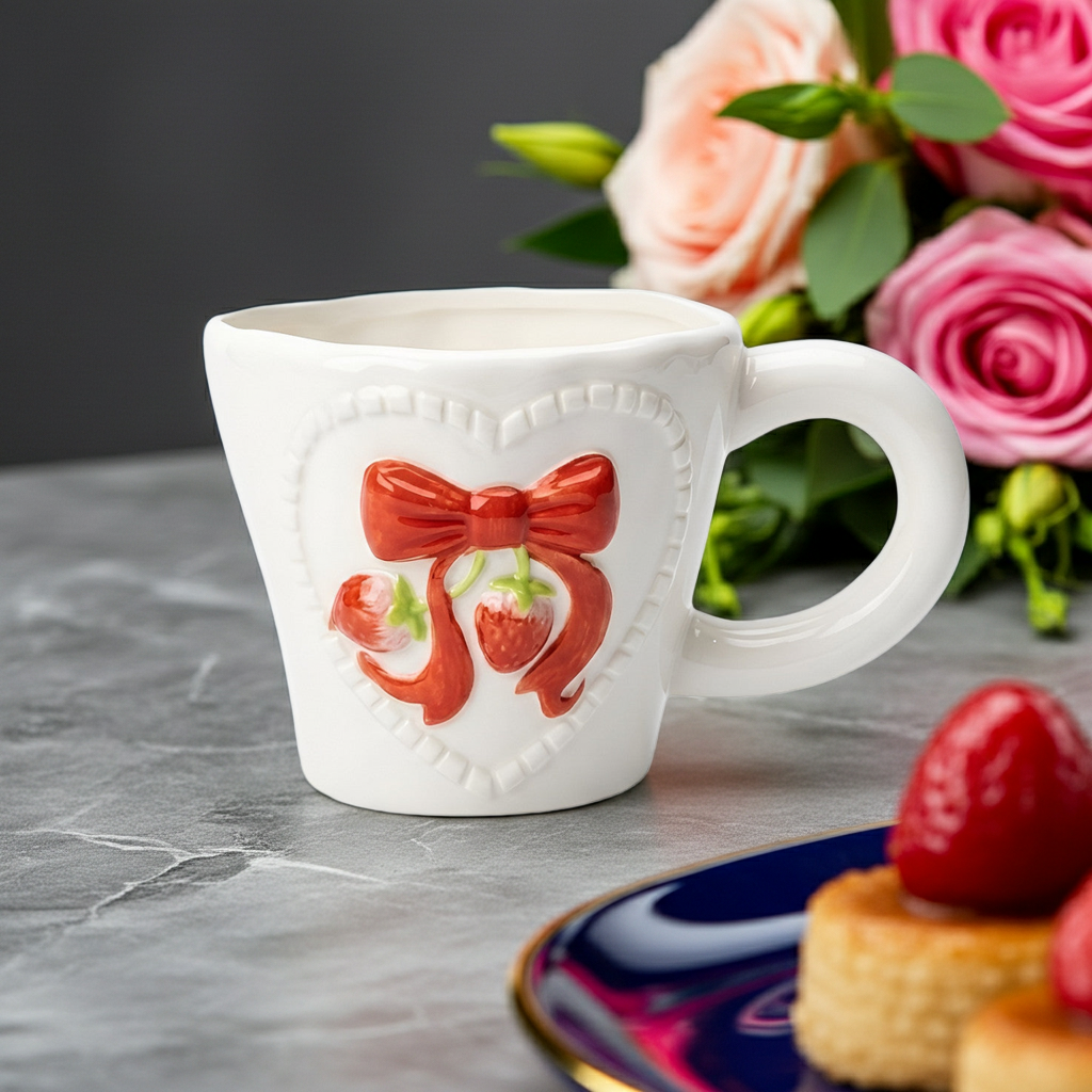 Cute Porcelain Mug 3D Strawberry Red