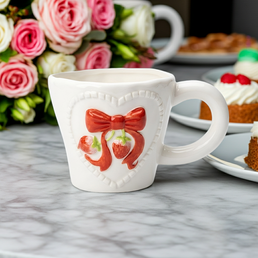 Cute Porcelain Mug 3D Strawberry Red