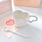 Heart-Shaped Porcelain Mug with Saucer - Pink Hearts