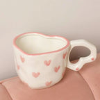 Heart-Shaped Porcelain Mug with Saucer - Pink Hearts