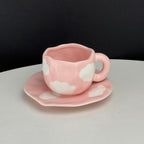 Cute Porcelain Mug Pink Cloud Design Pink Handle with Saucer