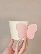 Butterfly Handle Porcelain Mug - White and Pink