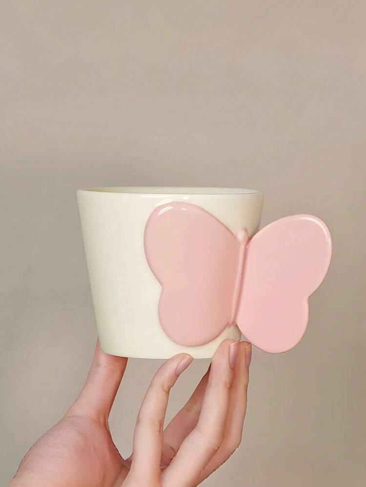 Butterfly Handle Porcelain Mug - Black and Pink
