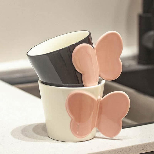 Butterfly Handle Porcelain Mug - Black and Pink