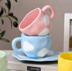 Cute Porcelain Mug Blue Sky Cloud Blue Handle with Saucer