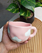 Cute Porcelain Mug Pink Cloud Design Pink Handle with Saucer