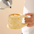 Cute Porcelain Mug Yellow Daisy Puffy