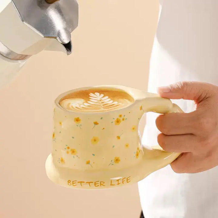 Cute Porcelain Mug Yellow Daisy Puffy