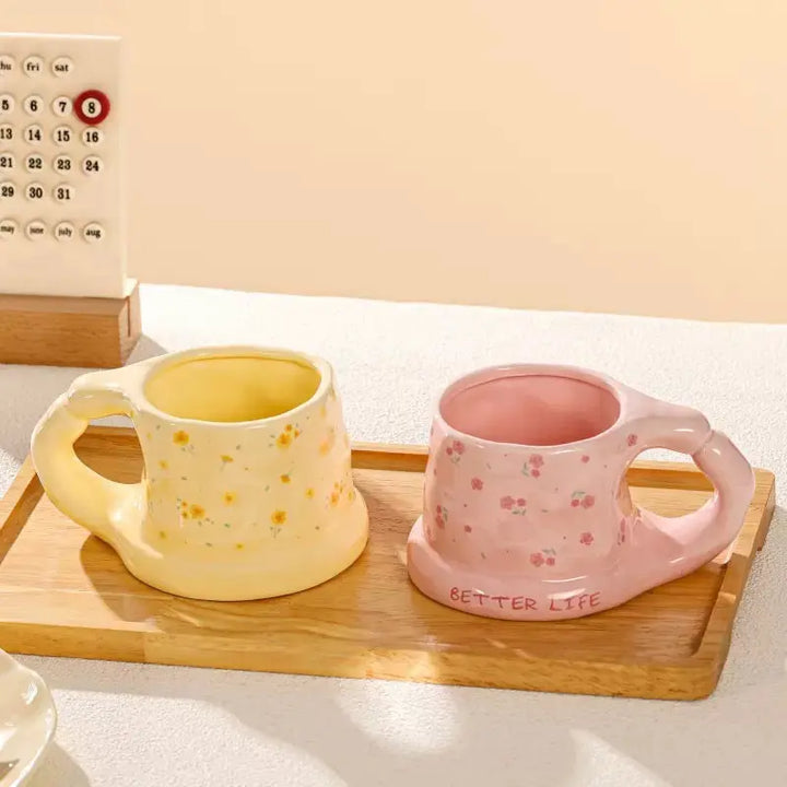 Cute Porcelain Mug Pink Rose Bear