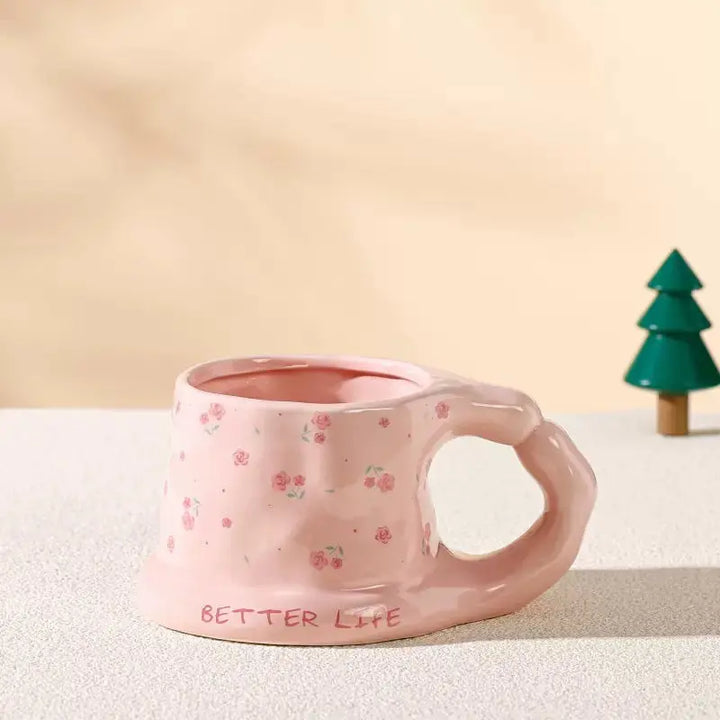Cute Porcelain Mug Pink Rose Bear