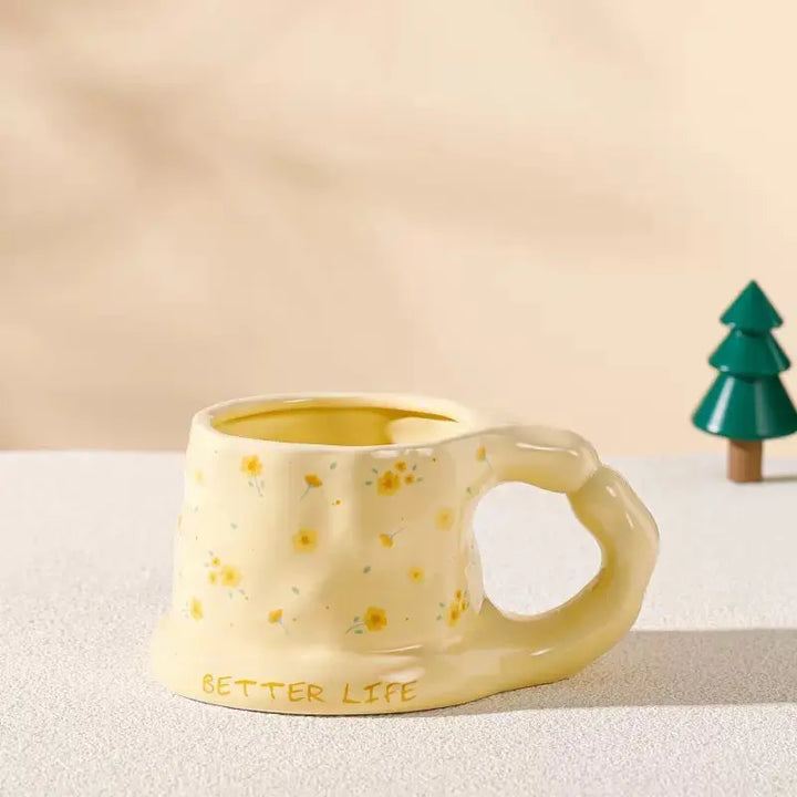 Cute Porcelain Mug Yellow Daisy Puffy